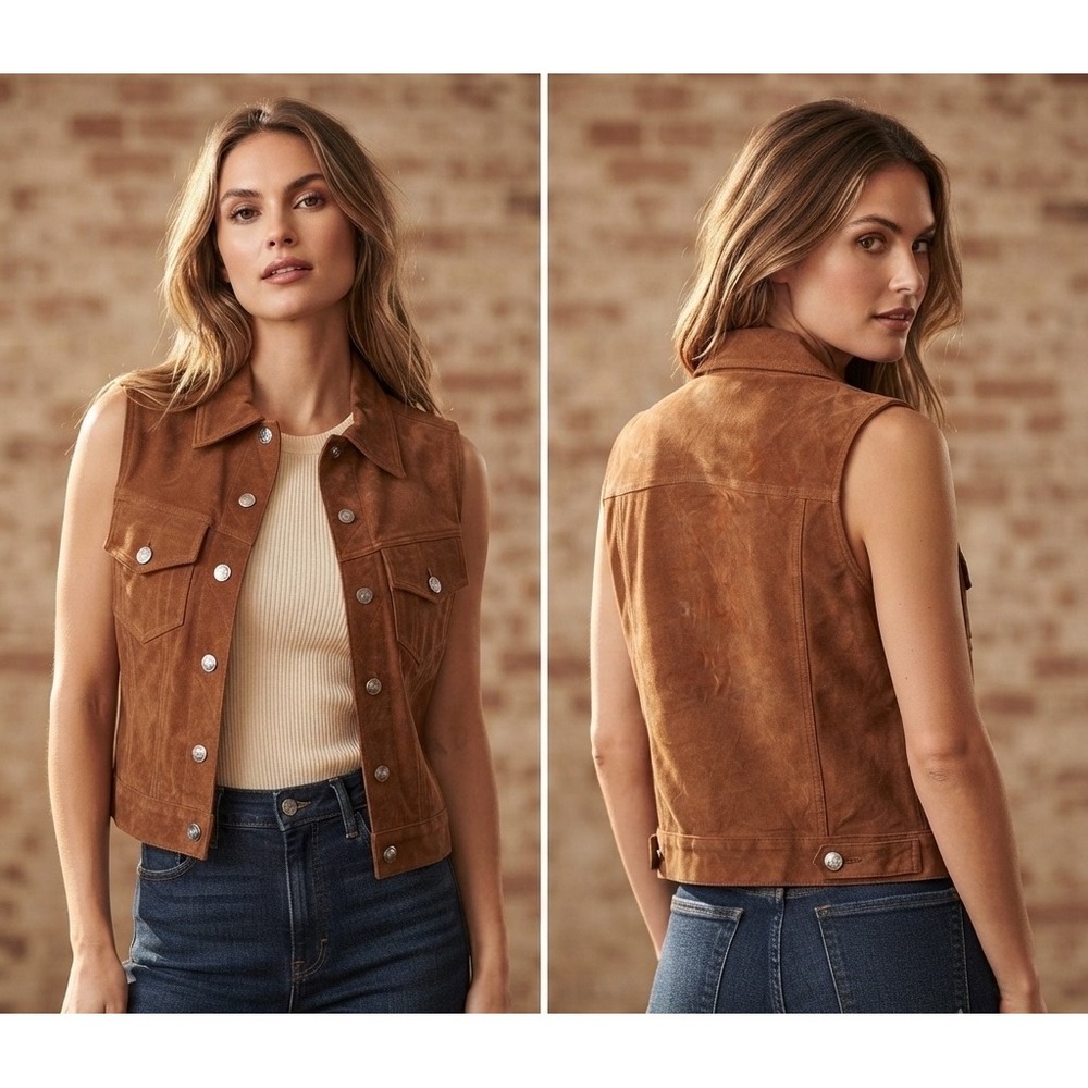 Bentley Arbuckle Western Cowgirl Suede Leather Vest Women's Small Brown Pig Skin